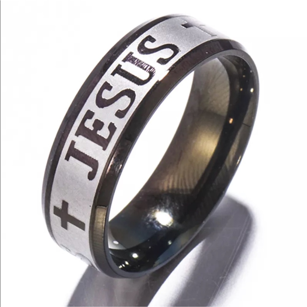 Jesus Black & Silver Ring - Picture 2 of 2